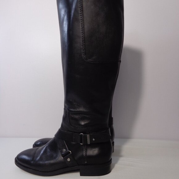 Nine West Women’s Blogger Harness Riding Boots Mid Calf Black Leather‎ Size 6M - Picture 2 of 10